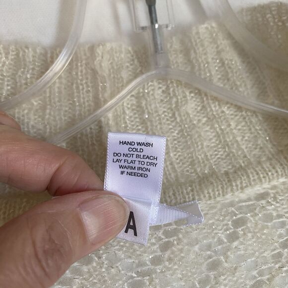 Chunky Knit Sweater Pullover Women L Ivory V Neck Wool Mohair Preppy Grunge - Picture 6 of 6